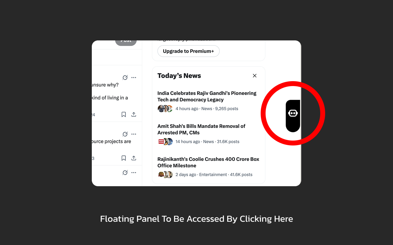 xMatic Floating Panel Interface integrated within Twitter